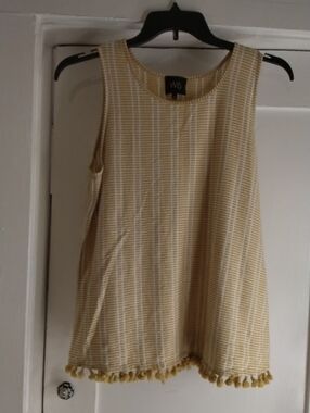 W5 Yellow & White Striped Tassel-Hem Tank Top